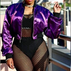 AZURE CHARMEUSE SATIN BASEBALL PURPLE COSTOM JACKET.
